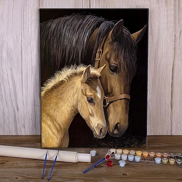  DIY akrylmålningssats hästar oljemålning efter siffror på duk för vuxna unik present heminredning 20 * 16 tum