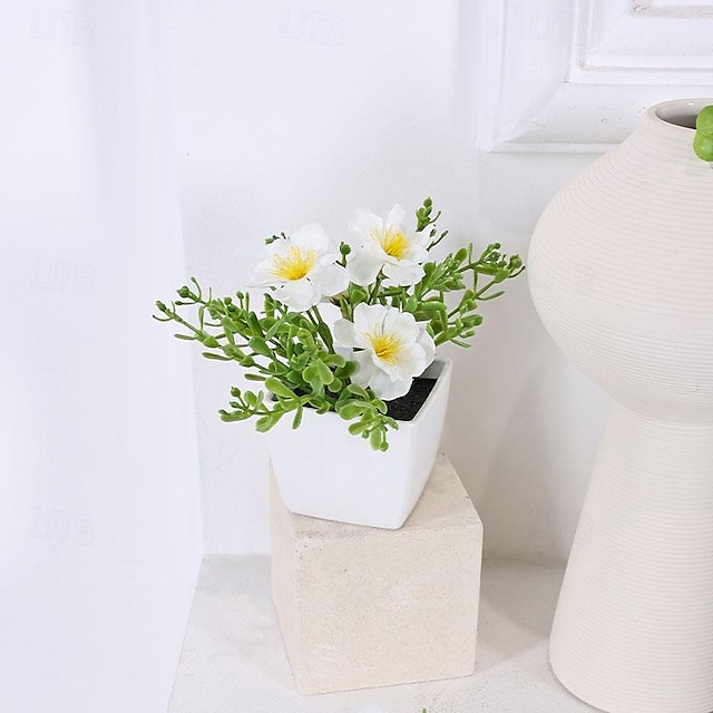  Artificial Peach Blossom Mini Potted Plant for Delicate Home Decor