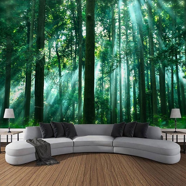  Waldgrüner Wandteppich zum Aufhängen, große Wandteppiche, Wanddeko, Fotokulisse, Decke, Vorhang, Zuhause, Schlafzimmer, Wohnzimmer, Dekoration