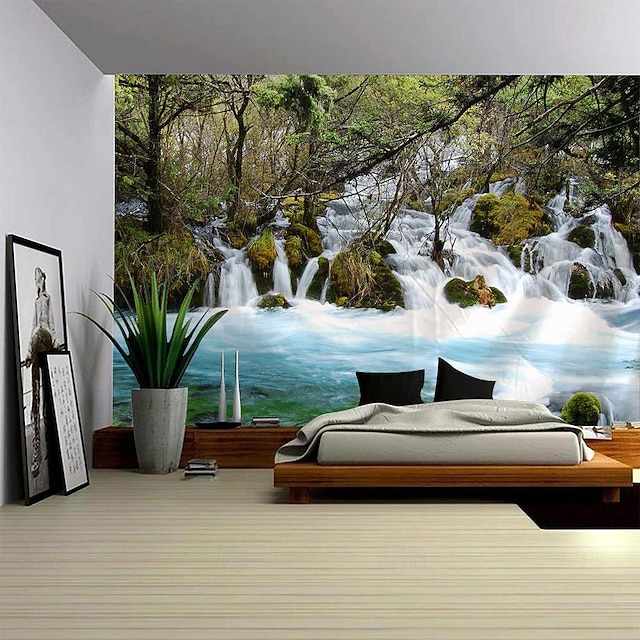  καταρράκτη τοπίο κρεμαστή ταπετσαρία τοίχου τέχνη μεγάλη ταπετσαρία τοιχογραφία διακόσμηση φωτογραφία σκηνικό κουβέρτα κουρτίνα σπίτι υπνοδωμάτιο διακόσμηση σαλονιού