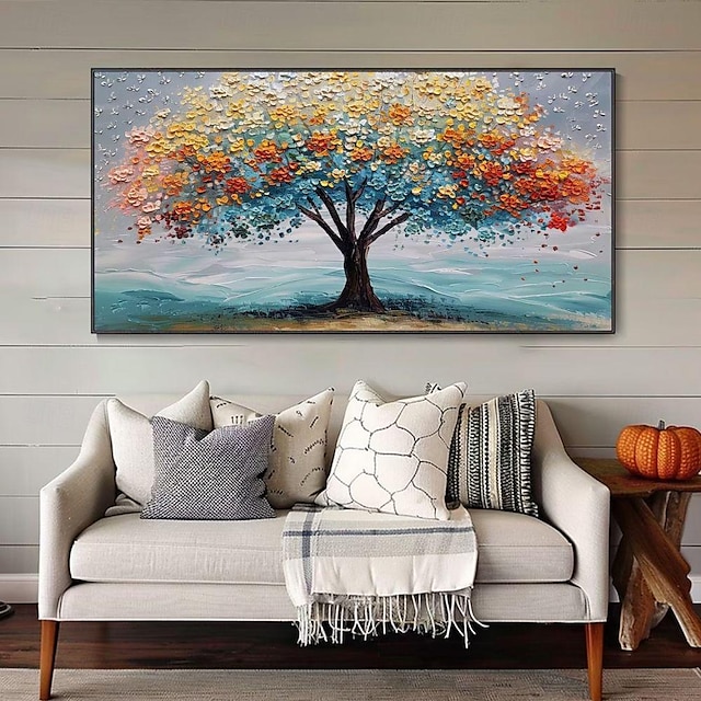  Ręcznie robiony obraz olejny na płótnie dekoracje ścienne 3d szpachelka bogaty krajobraz drzewa do wystroju domu walcowane bezramowe, nierozciągnięte malowanie