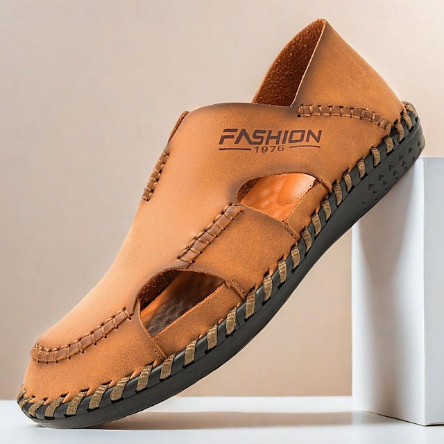  Men's Sandals Flat Sandals Leather Breathable Comfortable Slip Resistant Loafer Dark Grey Black Brown