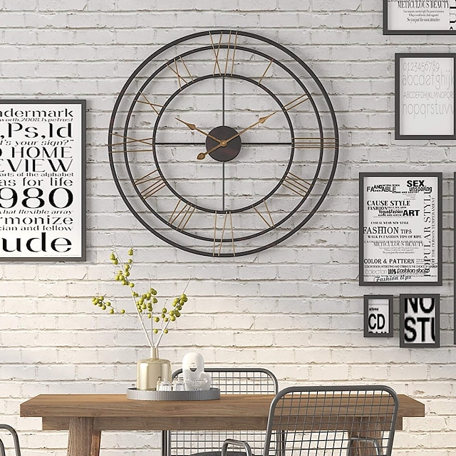  Большие декоративные настенные часы круглые негабаритные центурийские римские цифры в стиле современного домашнего декора идеально подходят для гостиной аналоговые металлические часы 50/60 см
