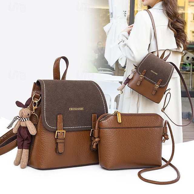  Women's Backpack Mini Backpack Daily Geometric PU Leather Large Capacity Zipper Brown