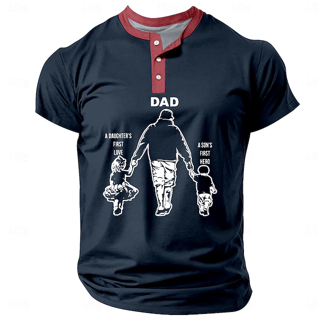 Men's Dad Henley Short Sleeve Graphic T-Shirt: A Daughter's First Love, A Son's First Hero 8