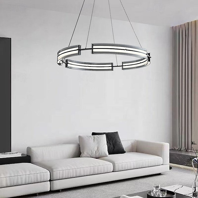 pandantiv cu led 62cm 1 lumină inel design cerc reglabil metal sticlă luxos stil modern sufragerie dormitor pandantiv lampă reglabilă doar cu telecomandă