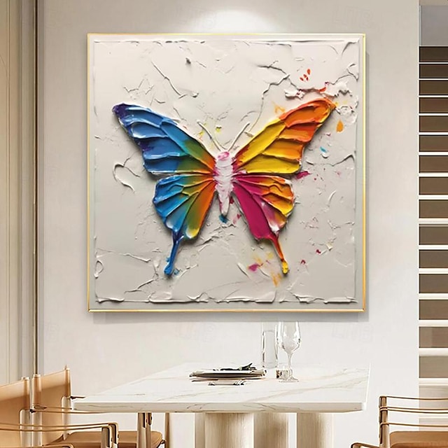  käsinmaalattu perhonen paksu öljymaalaus kankaalle iso abstrakti perhonen kangas seinätaide moderni kuvioitu eläinmaalaus olohuoneeseen lahja venytetty kehys ripustettavaksi tai kehystämätön