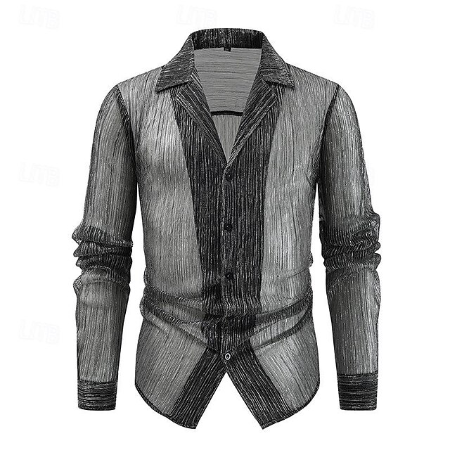  Per uomo Camicia Camicia Estiva Camicia casual Camicia da Spiaggia Camicia con Bottoni Grigio Manica Lunga Blocco di colori Collo Camp Vacanza Camicia hawaiana Bottonato Abbigliamento Moda Casual