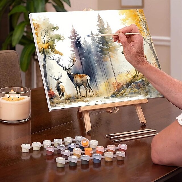  1 szt. Deer 16*20 cali malowanie numerami dla dorosłych początkujących malowanie akrylowe zestaw malarski malarstwo dekoracyjne diy cyfrowy obraz olejny ręczne kolorowanie