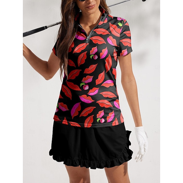  Women's Golf Polo Shirt Black Short Sleeve Top Ladies Golf Attire Clothes Outfits Wear Apparel