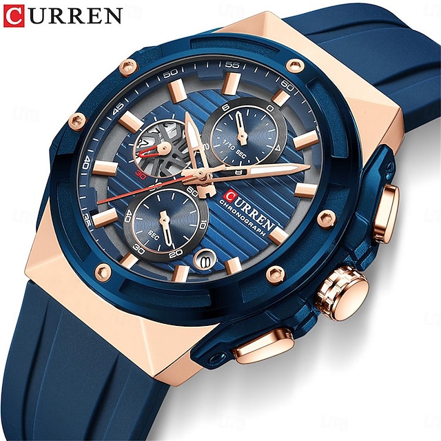  curren módní sportovní multifunkční chronograf quartzové hodinky se silikonovým řemínkem kreativní design číselník svítící ručičky hodinky 8462