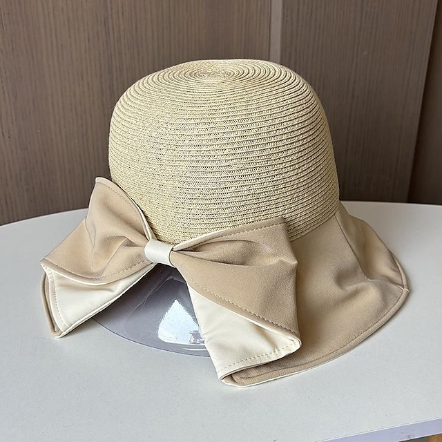 Καπέλα Καλύμματα Κεφαλής Ακρυλικό / Βαμβάκι Άχυρο Τύπου bucket Ψάθινο καπέλο Καπέλο ηλίου Causal Αργίες Κομψό Ρετρό Με Φιόγκος Καθαρό Χρώμα Ακουστικό Καπέλα