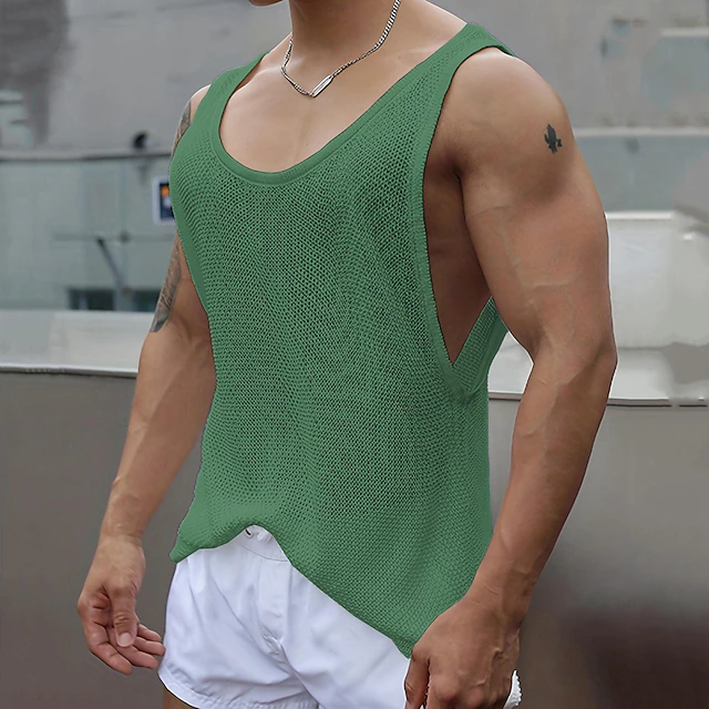 Male Tank Undershirt Camis Sleeveless Deep U Summer Solid / Plain Color White Green Gray Top Tee for Men 10