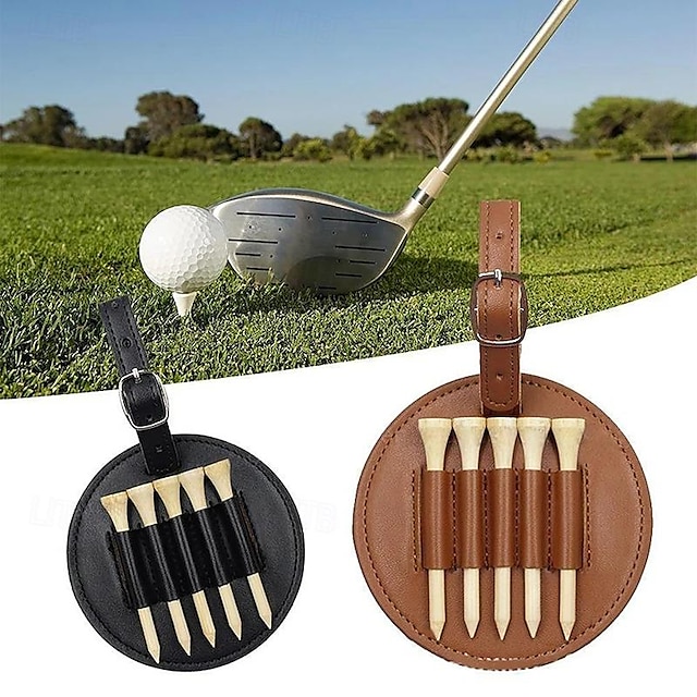  Golf Ball Holder Storage Bag: PU Leather Golf Ball Seat Storage Bag with 5 Tee Holes, Hanging Strap, Suitable for Men and Women, Golf Accessories, Golf Shoe Nail Insert Bag for Outdoor Waist Hanging, Leather Golf Shoe Nail Storage Bag