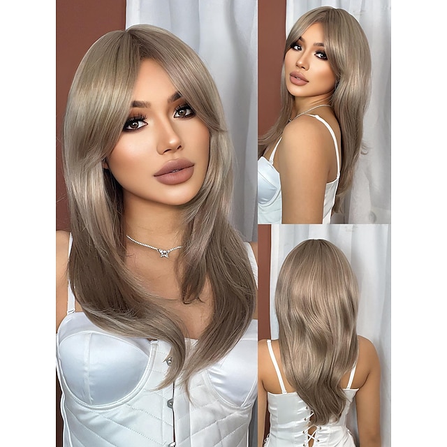  Synthetic Wig Uniforms Career Costumes Princess Straight kinky Straight Middle Part Layered Haircut Machine Made Wig 24 inch Rose Gold Synthetic Hair 24 inch Women's Cosplay Party Fashion Blonde