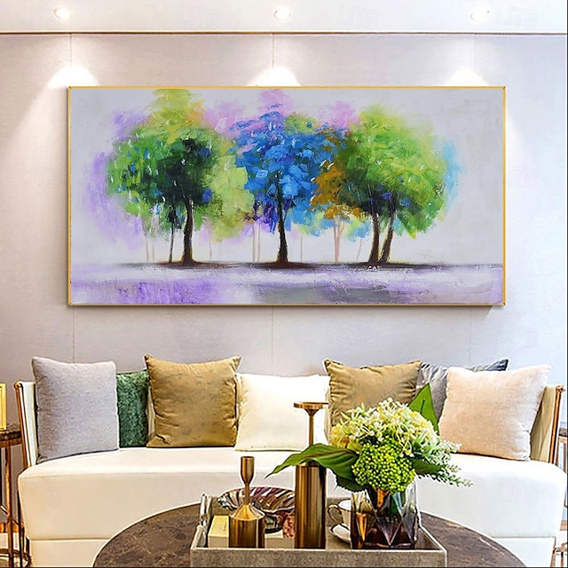  Handmade Oil Painting Canvas Wall Art Decoration Green Tree of Life Abstract Plant Landscape for Home Decor Rolled Frameless Unstretched Painting