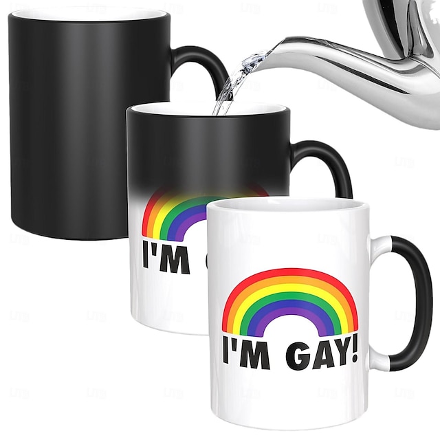  Ich bin schwul – Regenbogen-Tasse mit Wärmeeffekt – lustige, unhöfliche Tasse – Nachricht erscheint beim Erhitzen – perfektes Scherzgeschenk, die besten lustigen Geschenke und Pride-Accessoires