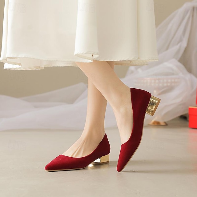  Női Esküvői cipők Slip-Ons Ruha cipő Esküvő Új Év Menyasszonyi cipők Vaskosabb sarok Erősített lábujj Elegáns Divat minimalizmus Fordított bőr Papucs Piros