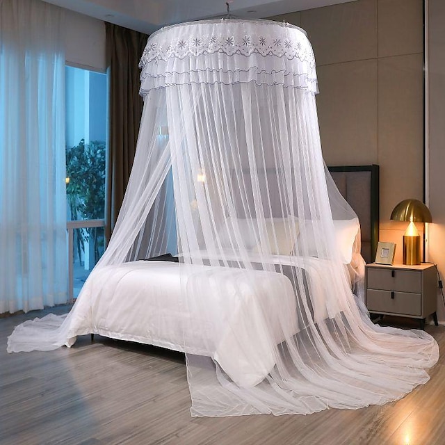  Princess Style Dome Mosquito Net Density Gauze Household Nets Extra Space Mosquito Net Butterfly Floral Series for Bedroom Floor Hem