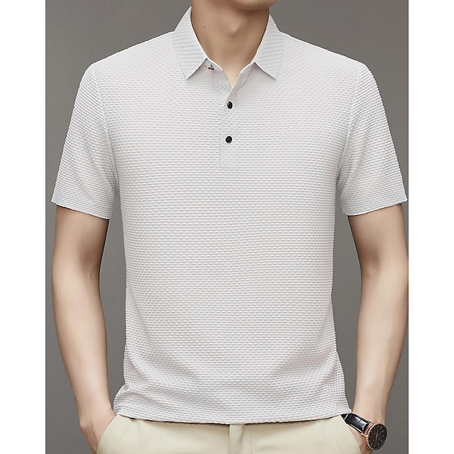  Men's Golf Shirt Golf Polo Work Casual Lapel Short Sleeve Basic Modern Plain Button Spring & Summer Regular Fit Black White Red Navy Blue Khaki Gray Golf Shirt