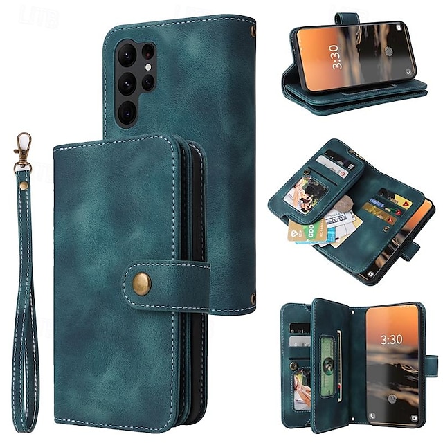  Phone Case For Samsung Galaxy S23 S22 S21 S20 Ultra Plus FE A73 A53 A33 A23 A13 Note 20 Ultra 10 Plus Wallet Case Zipper Full Body Protective with Wrist Strap Retro TPU PU Leather