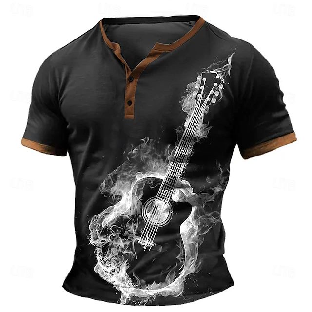 Men's Graphic Henley Shirt Short Sleeve 3D Print Fashion Designer Comfortable Daily Summer Black Blue Green Henley Henley T-Shirt 6