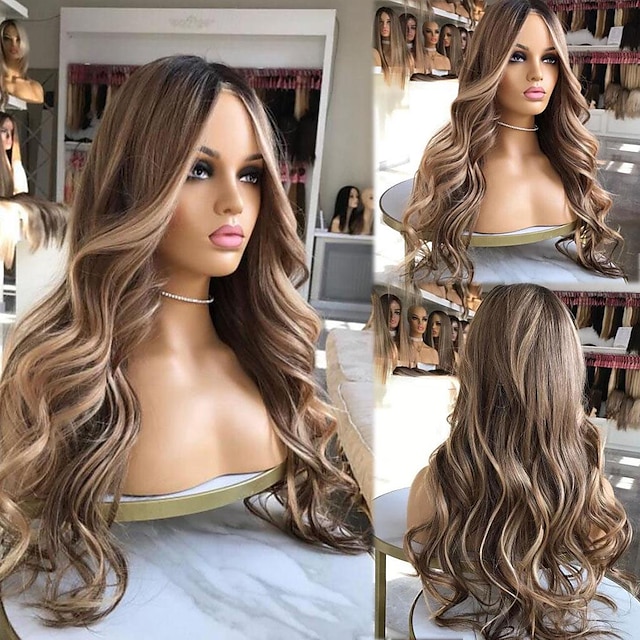  Remy Human Hair 13x4 Lace Front Wig Middle Part Brazilian Hair Loose Wave Multi-color Wig 130% 150% Density Ombre Hair Highlighted / Balayage Hair 100% Virgin Glueless Pre-Plucked For Women Long