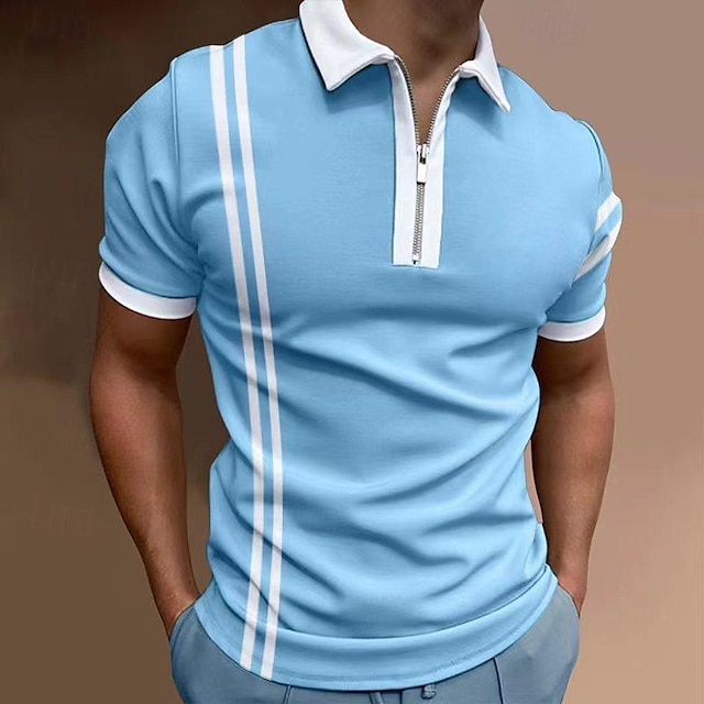  Men's Quarter Zip Polo Golf Shirt Daily Holiday Lapel Short Sleeve Fashion Basic Color Block Patchwork Spring & Summer Regular Fit Black White Red Navy Blue Blue Green Quarter Zip Polo