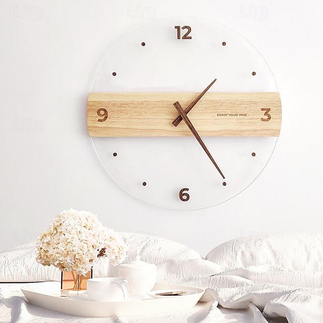  Reloj de pared de madera, reloj de pared simple nórdico, diseño simple minimalista, reloj de pared decorativo, decoración para sala de estar, 40 cm