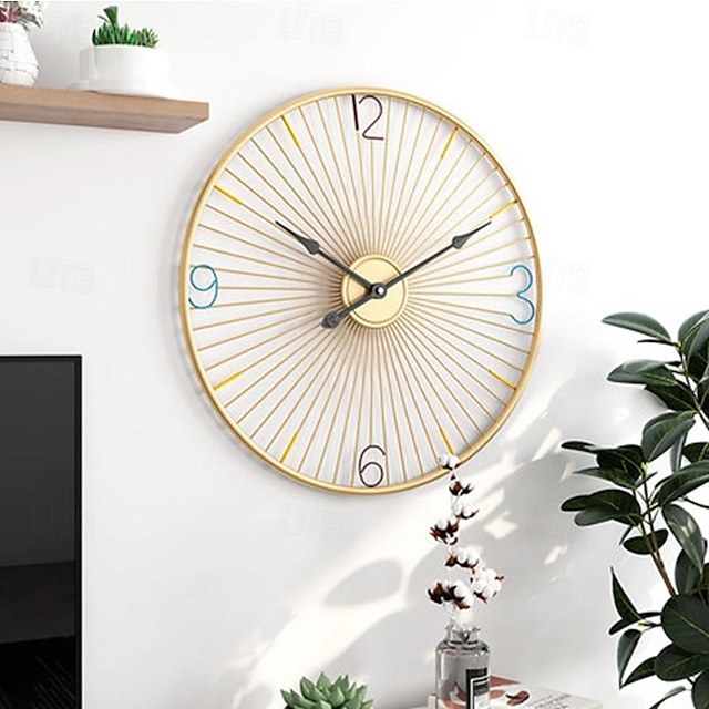  שעון קיר אמנותי שעון קיר נורדי שעון שקט סלון שעון שקט שעון ברזל עגול המשמש לעיצוב קירות הבית מופעל על סוללה זהב שחור שחור שעון קיר משרדי שקט 50 ס