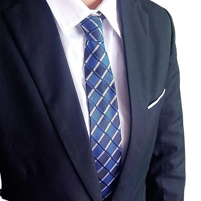 1Pc Man Necktie Width 8cm Blue Plaid Bridegroom Groomsman Tie Business Manager Tie 5