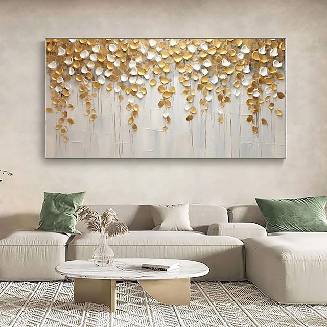  handmåla abstrakt guld och vit blommig landskapskonst modern minimalistisk heminredning utsökt blomma textur väggkonst 3d original palettkniv konst ingen ram