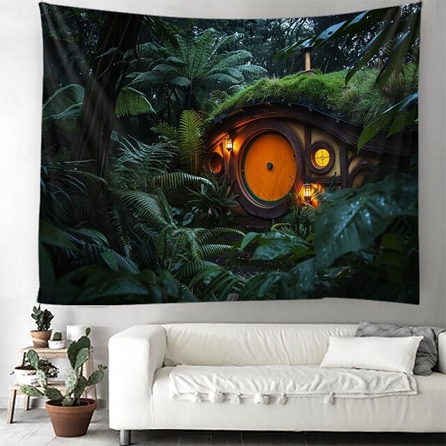  Hobbit Baumhäuser Wandteppich Wanddekoration großer Wandteppich Wanddeko Fotokulisse Decke Vorhang Home Schlafzimmer Wohnzimmer Dekoration Wandtuch XXL Natur