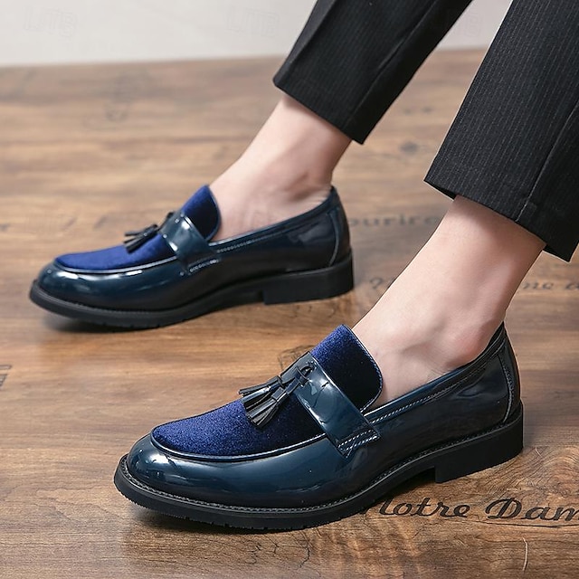  Hombre Zapatos de taco bajo y Slip-On Mocasines de borla Zapatos de Paseo Casual Diario PU Cómodo Botines / Hasta el Tobillo Mocasín Negro Azul Marrón Primavera