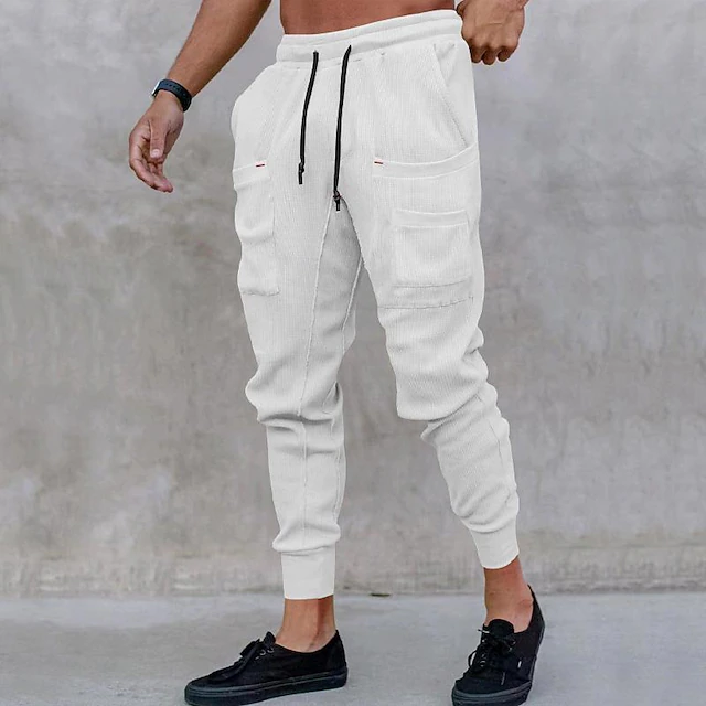 Men's Sweatpants Joggers Trousers Drawstring Elastic Waist Elastic Cuff Plain Comfort Sports Outdoor Daily Fashion Casual Black White Micro-elastic 20