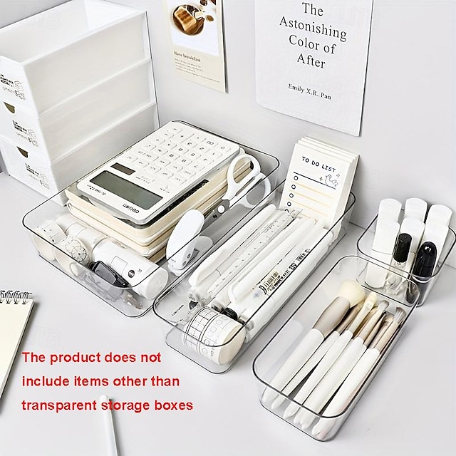  4ks/set zásuvkový dělicí úložný box: kancelářský stůl, organizér skříněk na pera, obdélníkový plastový stolní organizér, průhledný úložný box, volně nastavitelný a přizpůsobitelný