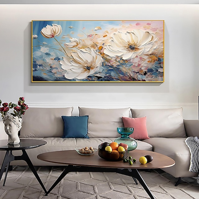  Handmade Original Flower Oil Painting On Canvas Pink Wall Art Decor Thick Texture Blossom Painting for Home Decor With Stretched Frame/Without Inner Frame Painting