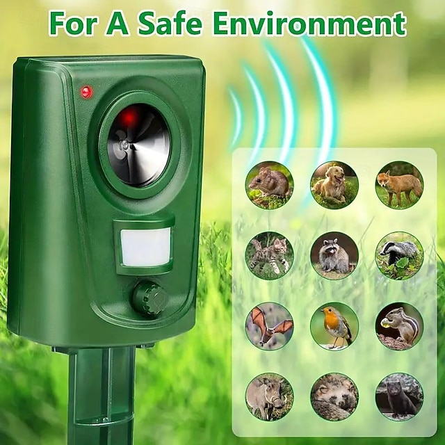  Repellente per animali ad ultrasuoni a energia solare: deterrente con sensore di movimento impermeabile per gatti, cani, uccelli e animali selvatici nei giardini &all'aperto