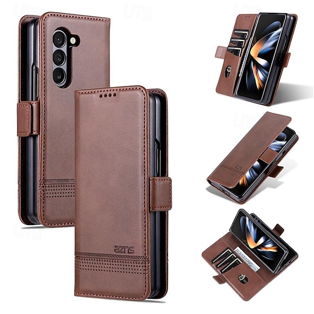  Phone Case For Samsung Galaxy Z Fold 5 Z Fold 4 Z Fold 3 Wallet Case Full Body Protective Kickstand Card Slot Retro PC PU Leather