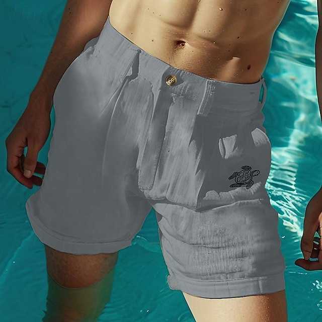  Bărbați Pantaloni scurți din in Pantaloni scurți de vară Pantaloni scurți de plajă Buton Buzunar Broasca testoasa Confort Respirabil Scurt Concediu Vacanță Plajă Hawaiană Boho Negru Alb