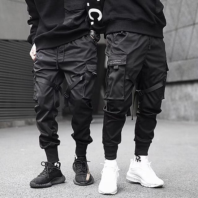  Calças casuais masculinas calças multi-bolsos streetwear harém moda carga joggers ginásio cordão calças compridas calças até o tornozelo com multi-bolsos