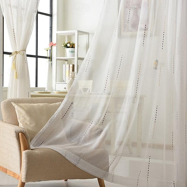  One Panel Modern Minimalist Style Vertical Striped Imitation Linen Curtain Living Room Bedroom Dining Room Semi Transparent Window Screen