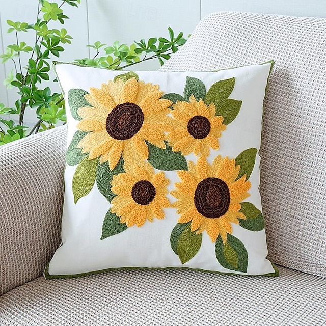  Capa de almofada decorativa bordada, 1 peça, capa de almofada quadrada macia, fronha para quarto, sala de estar, sofá, cadeira, planta floral