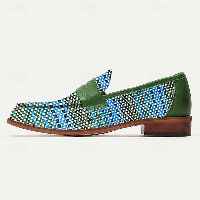  Men's Loafers Green Artisanal Woven Leather Loafers