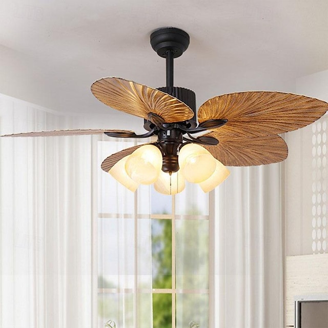  Farmhouse Ceiling Fan With Light And Remote Control 108/130cm Industrial Style Metal Glass Rustic Brown Ceiling Fan With Reversible Motor 110-240V