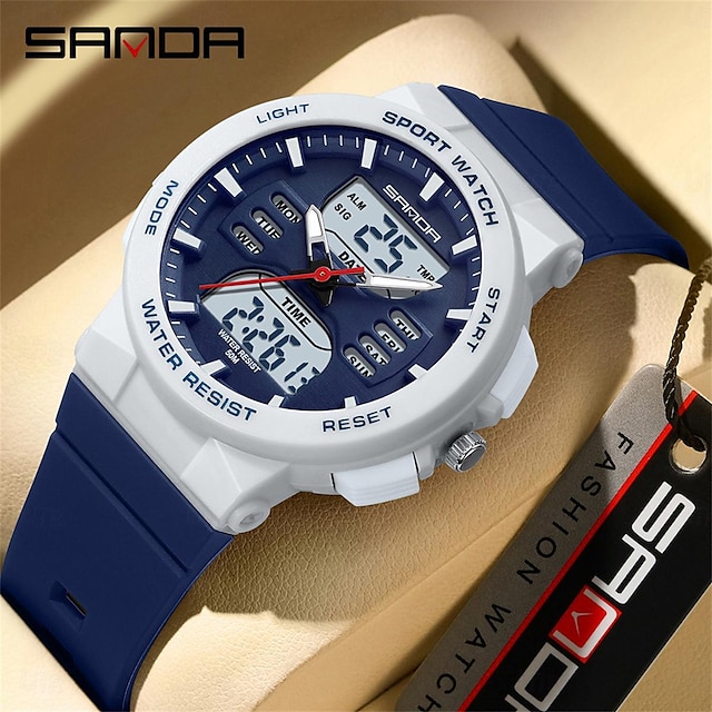  SANDA Men Digital Watch Fashion Casual Business Wristwatch Luminous Stopwatch Countdown Calendar TPU Watch
