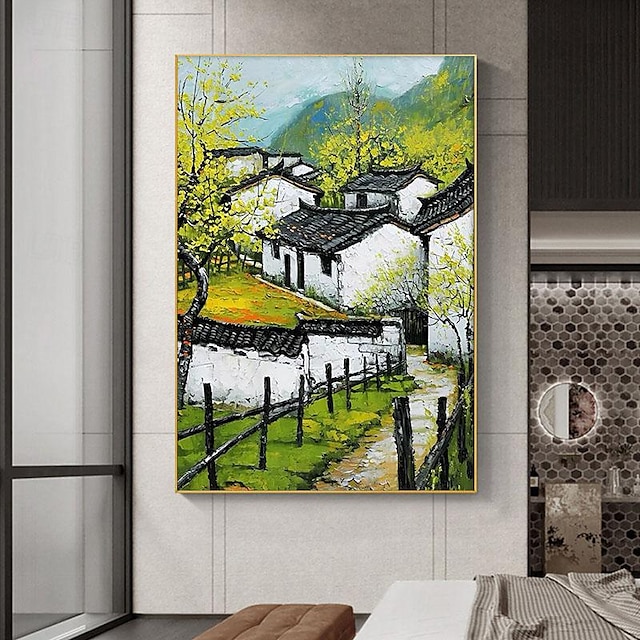  لوحة زيتية لمناظر طبيعية لمدينة جيانغنان المائية مرسومة يدويًا لوحات تجريدية حديثة على الطراز الصيني ملفوفة على القماش (بدون إطار)
