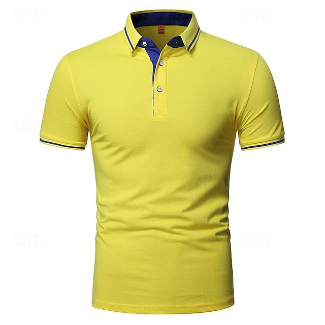  Men's Golf Shirt Golf Polo Work Casual Lapel Short Sleeve Basic Modern Plain Patchwork Button Spring & Summer Regular Fit Black White Yellow Light Green Red Navy Blue Golf Shirt