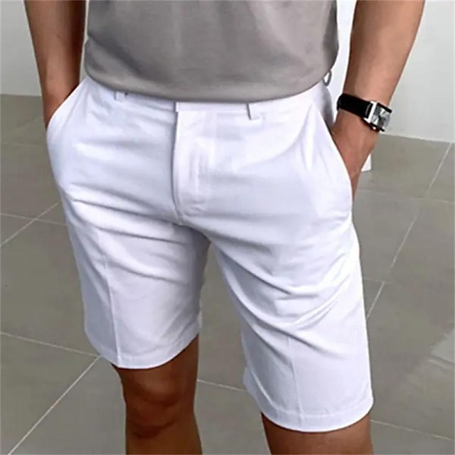 Men's Shorts Summer Shorts Work Shorts Button Pocket Plain Comfort Short Holiday Beach Weekend Fashion Casual Black White Micro-elastic