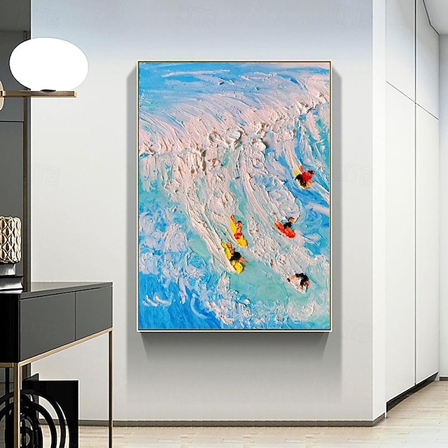  siniset valtameren aallot öljymaalaus kankaalle mukautettu maalaus tekstuuri kangasmaalaus seinätaide henkilökohtainen lahja abstrakti surffausmaalaus moderni kodin sisustuskehys ripustettavaksi